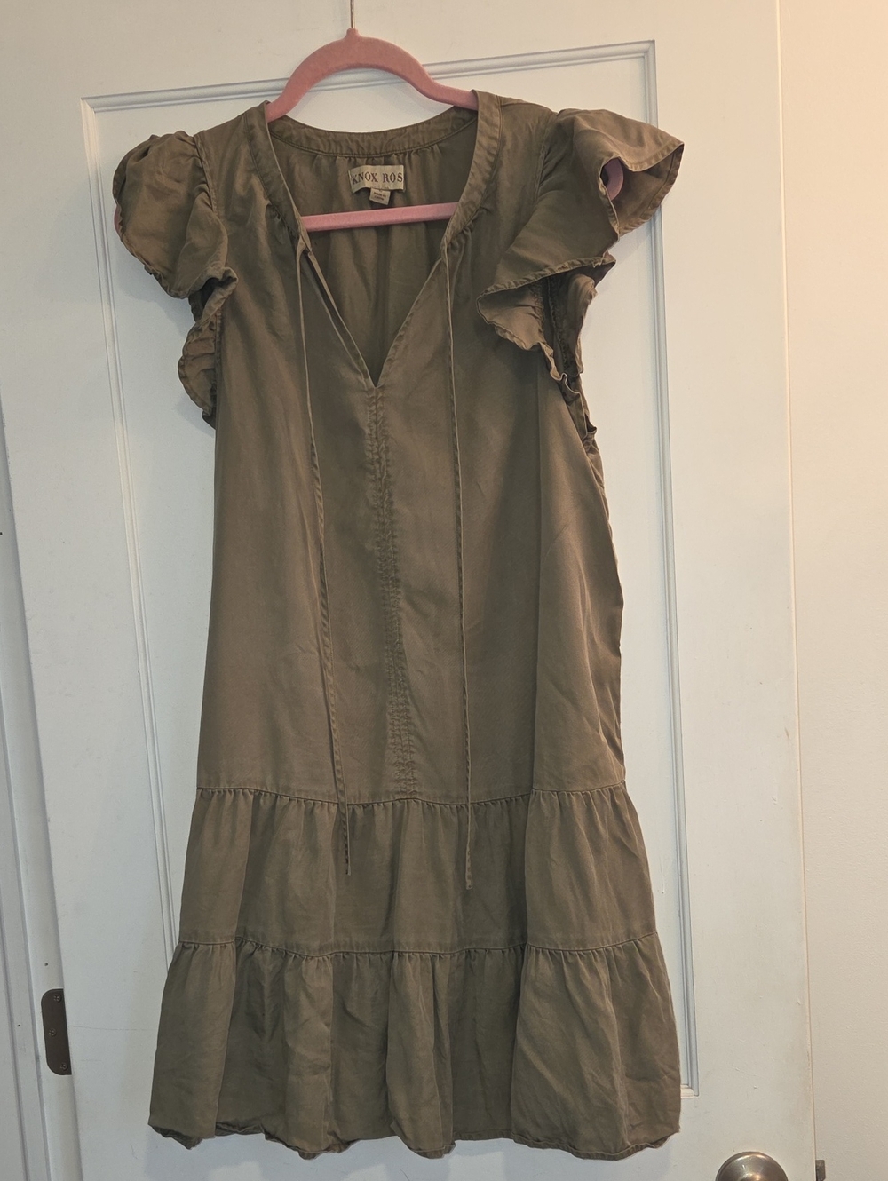 Knox Rose Olive Green Ruffle Sleeve Midi Dress
